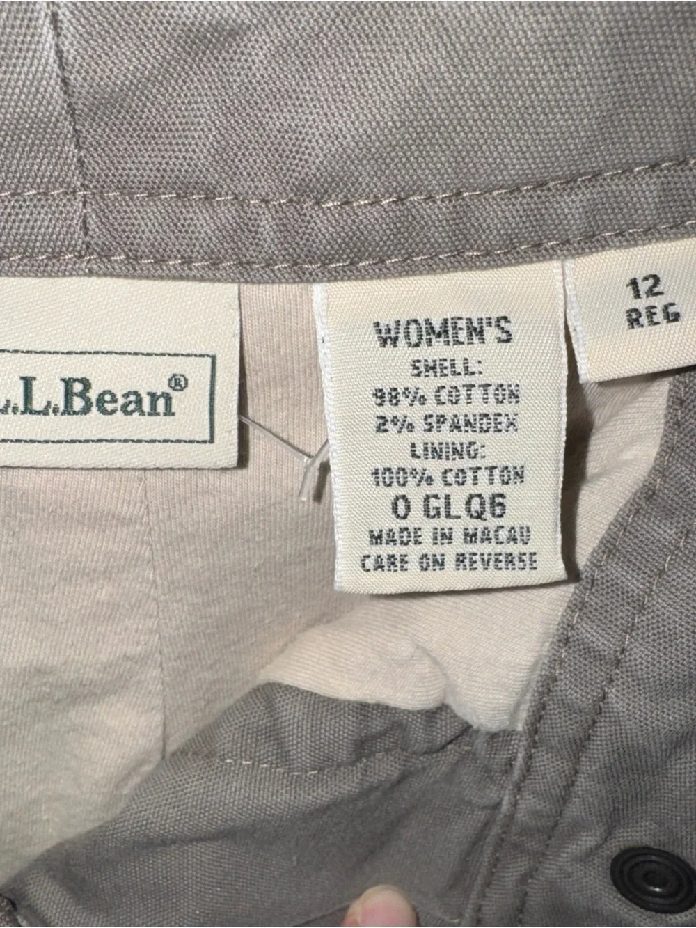 LL Bean Pants Womens 12 Reg Beige Flannel Lined Classic Fit Chino Straight Leg